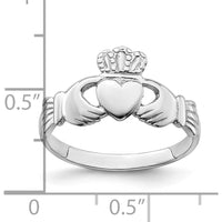 14K White Gold Polished Claddagh Ring with Heart and Crown Detail by 0