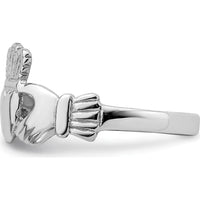 14K White Gold Polished Claddagh Ring with Heart and Crown Detail by 0