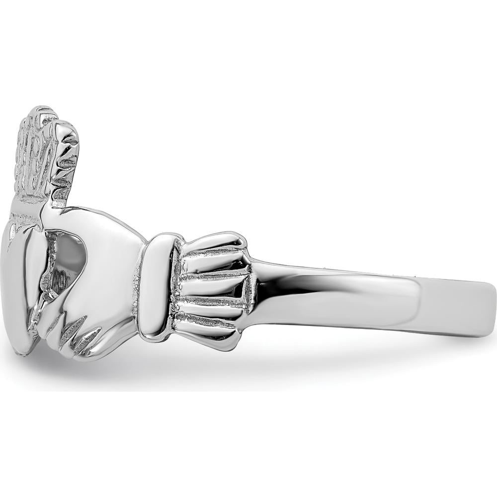 14K White Gold Polished Claddagh Ring with Heart and Crown Detail by 0