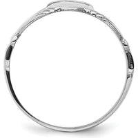 14K White Gold Polished Claddagh Ring with Rhodium Plating - 30.2mm Top Length, 12.8mm Top Width by 0
