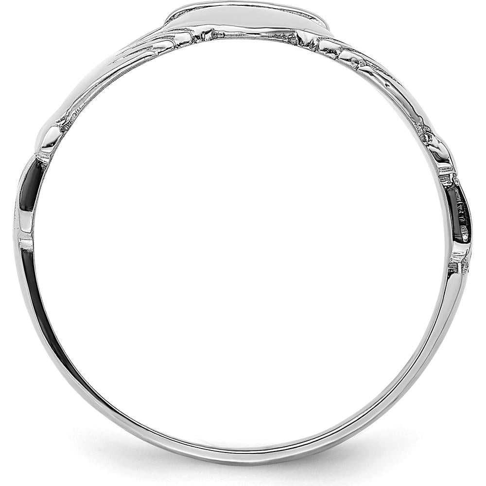 14K White Gold Polished Claddagh Ring with Rhodium Plating - 30.2mm Top Length, 12.8mm Top Width by 0
