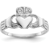 14K White Gold Polished Claddagh Ring with Rhodium Plating - Elegant Symbol of Love and Friendship by Oro Pregiato