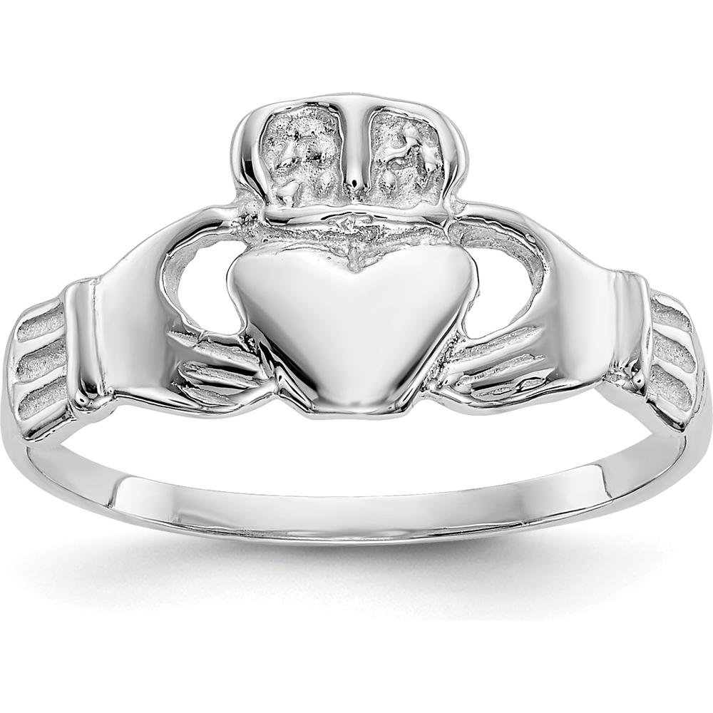 14K White Gold Polished Claddagh Ring with Rhodium Plating - Elegant Symbol of Love and Friendship by Oro Pregiato