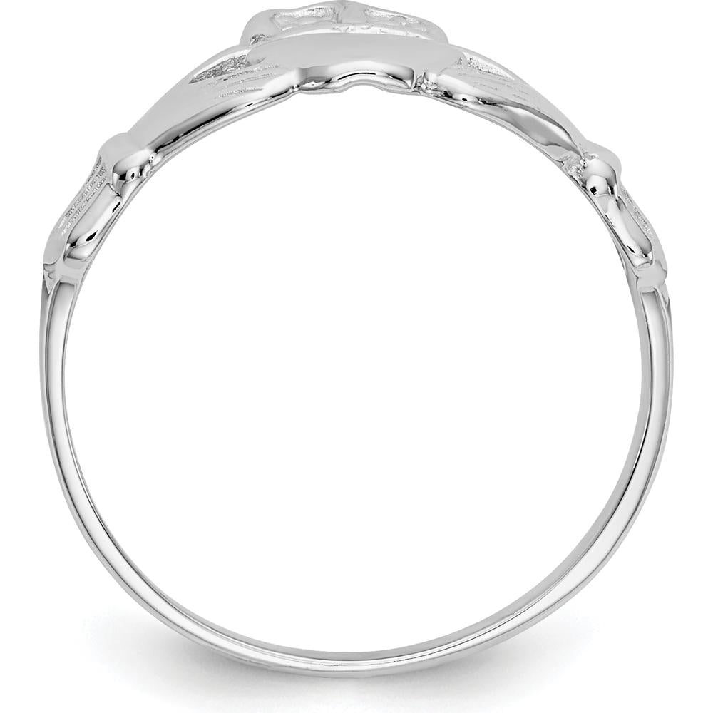 14K White Gold Polished Claddagh Ring with Rhodium Plating - Elegant Symbol of Love and Friendship by Oro Pregiato