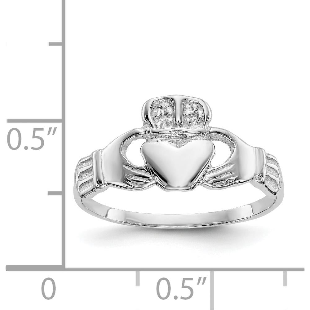 14K White Gold Polished Claddagh Ring with Rhodium Plating - Elegant Symbol of Love and Friendship by Oro Pregiato