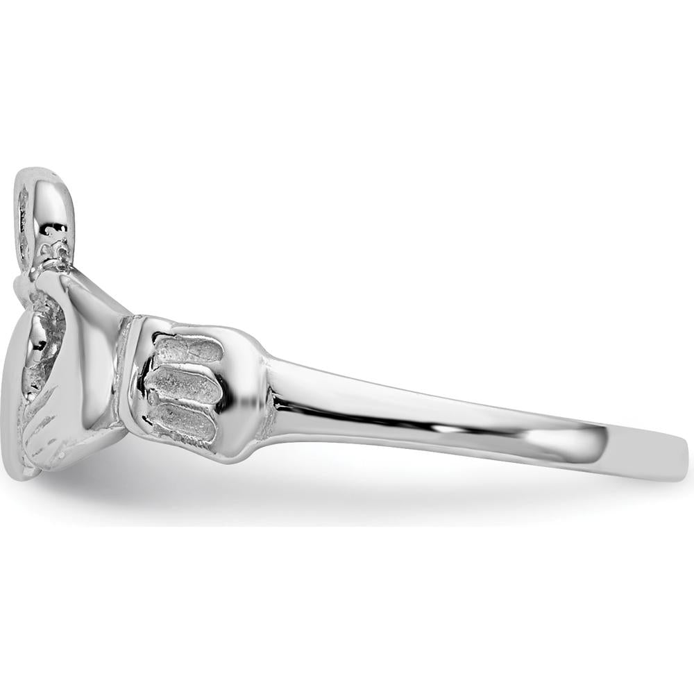 14K White Gold Polished Claddagh Ring with Rhodium Plating - Elegant Symbol of Love and Friendship by Oro Pregiato