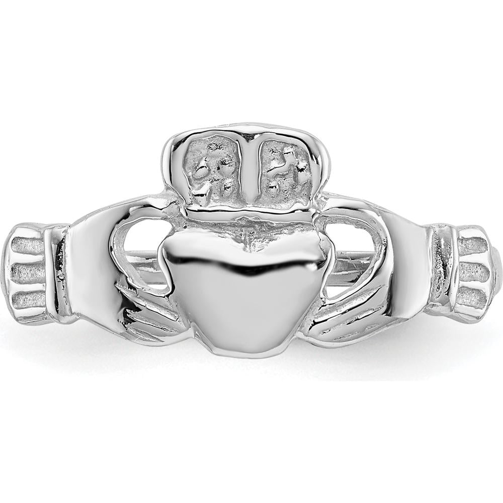 14K White Gold Polished Claddagh Ring with Rhodium Plating - Elegant Symbol of Love and Friendship by Oro Pregiato