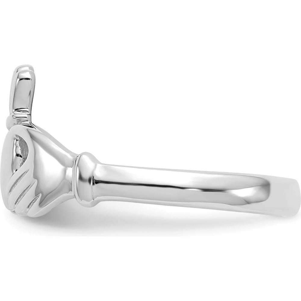 14K White Gold Polished Claddagh Ring with Rhodium Plating by 0