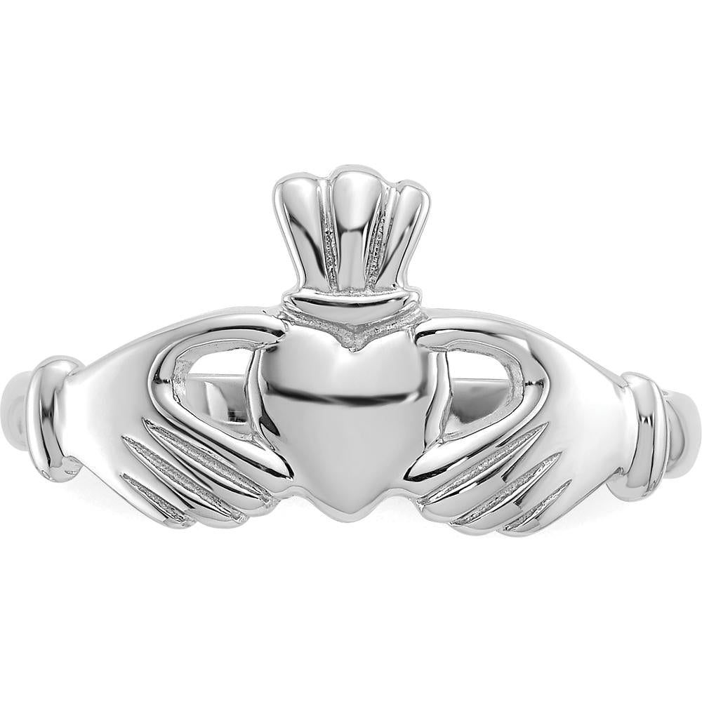 14K White Gold Polished Claddagh Ring with Rhodium Plating by 0