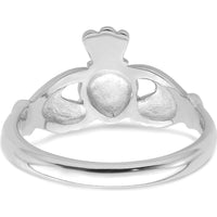 14K White Gold Polished Claddagh Ring with Rhodium Plating by 0