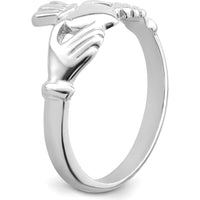 14K White Gold Polished Claddagh Ring with Rhodium Plating by 0