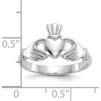 14K White Gold Polished Claddagh Ring with Rhodium Plating by 0