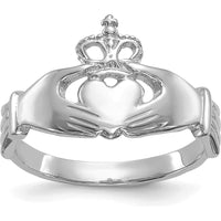 14K White Gold Polished Claddagh Ring with Rhodium Plating - Symbol of Love and Loyalty by Oro Pregiato