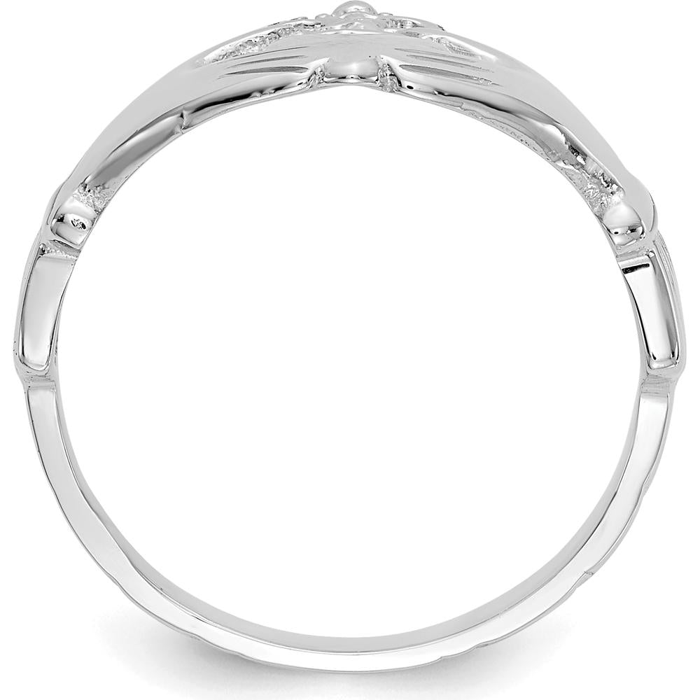 14K White Gold Polished Claddagh Ring with Rhodium Plating - Symbol of Love and Loyalty by Oro Pregiato