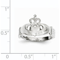 14K White Gold Polished Claddagh Ring with Rhodium Plating - Symbol of Love and Loyalty by Oro Pregiato