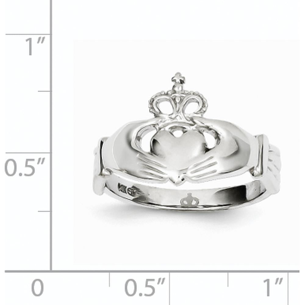 14K White Gold Polished Claddagh Ring with Rhodium Plating - Symbol of Love and Loyalty by Oro Pregiato