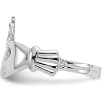 14K White Gold Polished Claddagh Ring with Rhodium Plating - Symbol of Love and Loyalty by Oro Pregiato