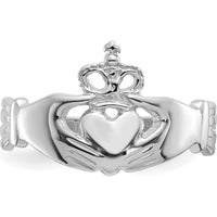 14K White Gold Polished Claddagh Ring with Rhodium Plating - Symbol of Love and Loyalty by Oro Pregiato