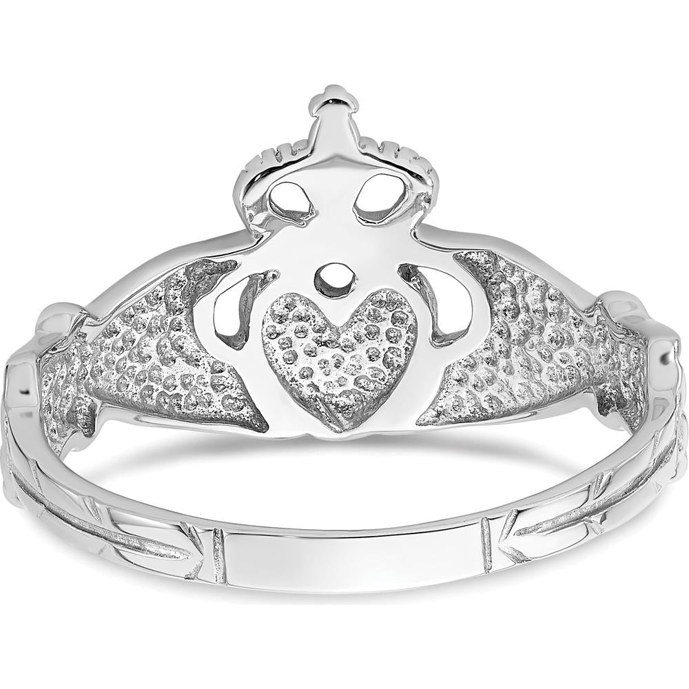 14K White Gold Polished Claddagh Ring with Rhodium Plating - Symbol of Love and Loyalty by Oro Pregiato