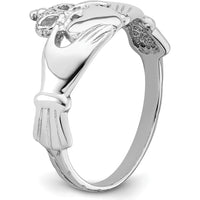 14K White Gold Polished Claddagh Ring with Rhodium Plating - Symbol of Love and Loyalty by Oro Pregiato