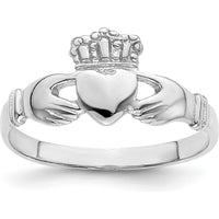 14K White Gold Polished Claddagh Ring with Rhodium Plating - Themed Design by 0