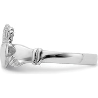 14K White Gold Polished Claddagh Ring with Rhodium Plating - Themed Design by 0