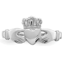 14K White Gold Polished Claddagh Ring with Rhodium Plating - Themed Design by 0