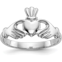 14K White Gold Polished Claddagh Ring with Rhodium Plating - Timeless Symbol of Love and Loyalty by Oro Pregiato