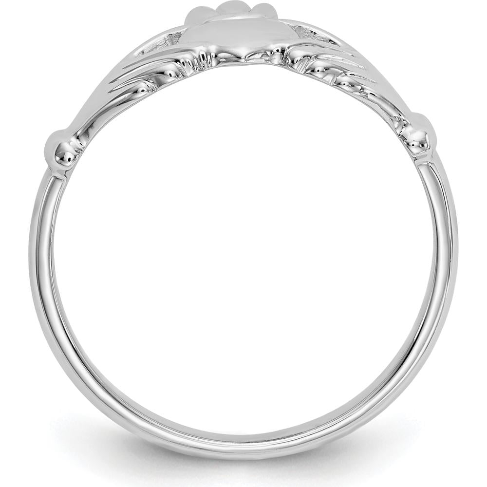 14K White Gold Polished Claddagh Ring with Rhodium Plating - Timeless Symbol of Love and Loyalty by Oro Pregiato