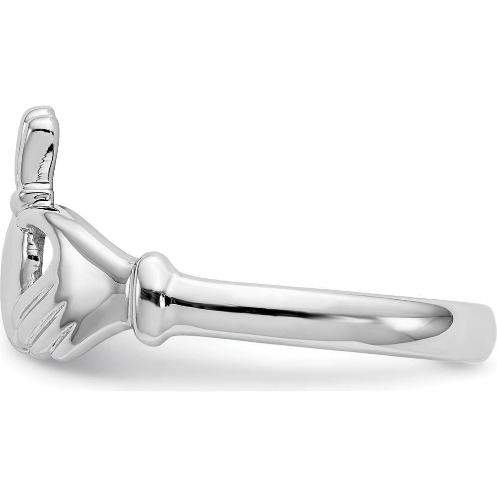 14K White Gold Polished Claddagh Ring with Rhodium Plating - Timeless Symbol of Love and Loyalty by Oro Pregiato