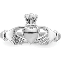 14K White Gold Polished Claddagh Ring with Rhodium Plating - Timeless Symbol of Love and Loyalty by Oro Pregiato