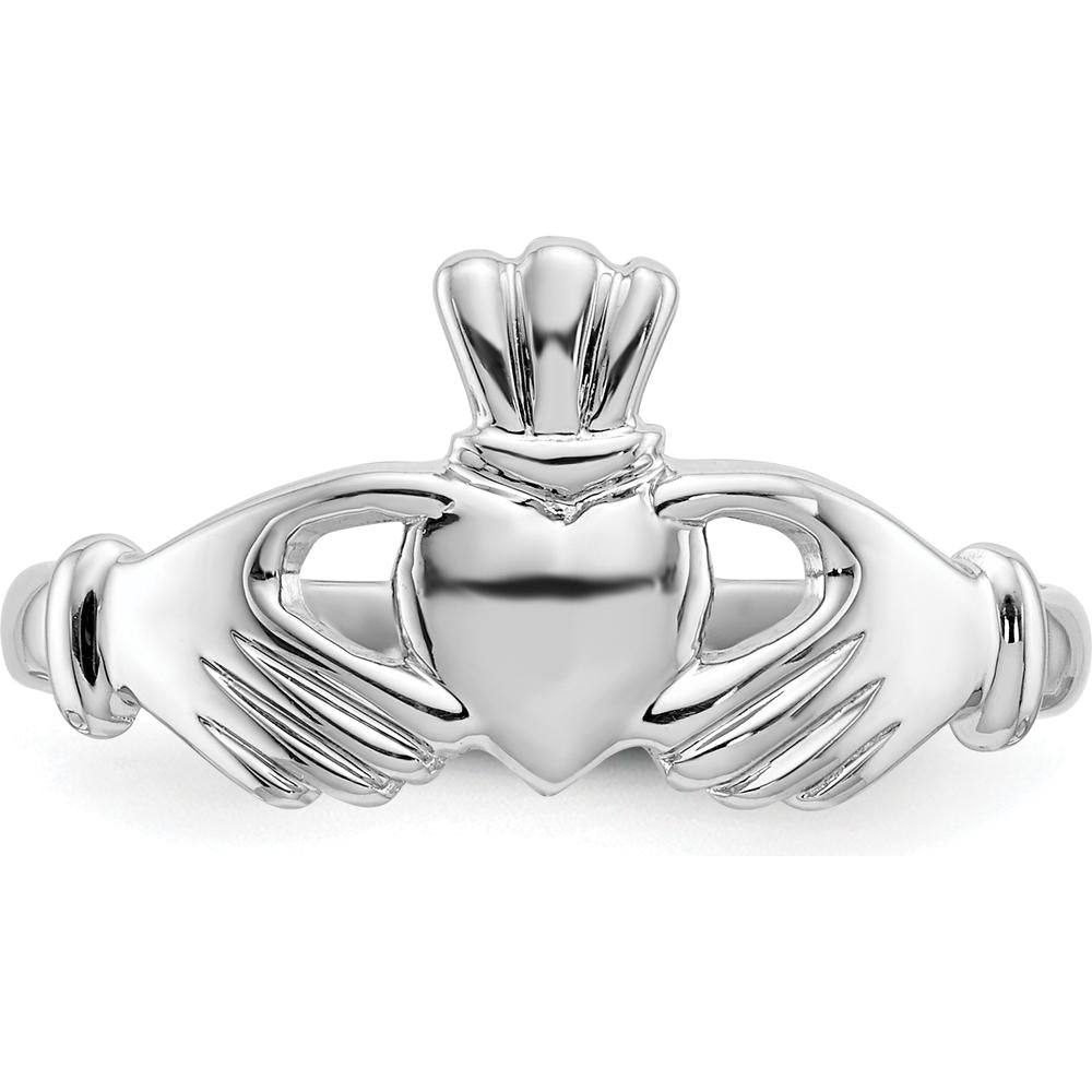 14K White Gold Polished Claddagh Ring with Rhodium Plating - Timeless Symbol of Love and Loyalty by Oro Pregiato