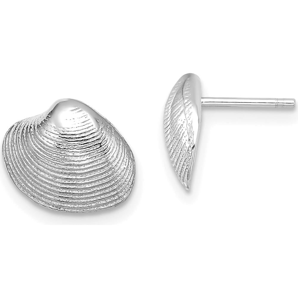 14K White Gold Polished Clam Shell Button Post Earrings by 0