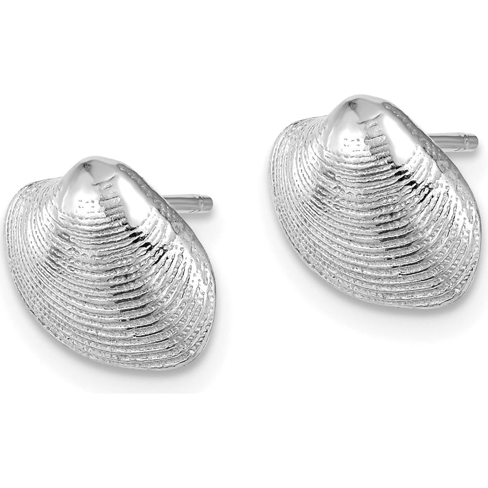 14K White Gold Polished Clam Shell Button Post Earrings by 0