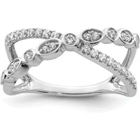 14K White Gold Polished Criss Cross Diamond Ring with 31 Round Diamonds - 0.064 Carat Total Diamond Weight by 0