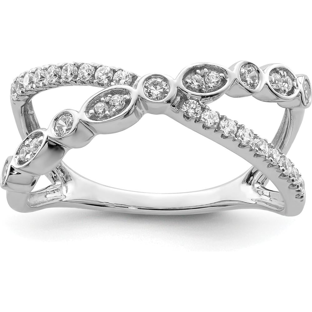 14K White Gold Polished Criss Cross Diamond Ring with 31 Round Diamonds - 0.064 Carat Total Diamond Weight by 0