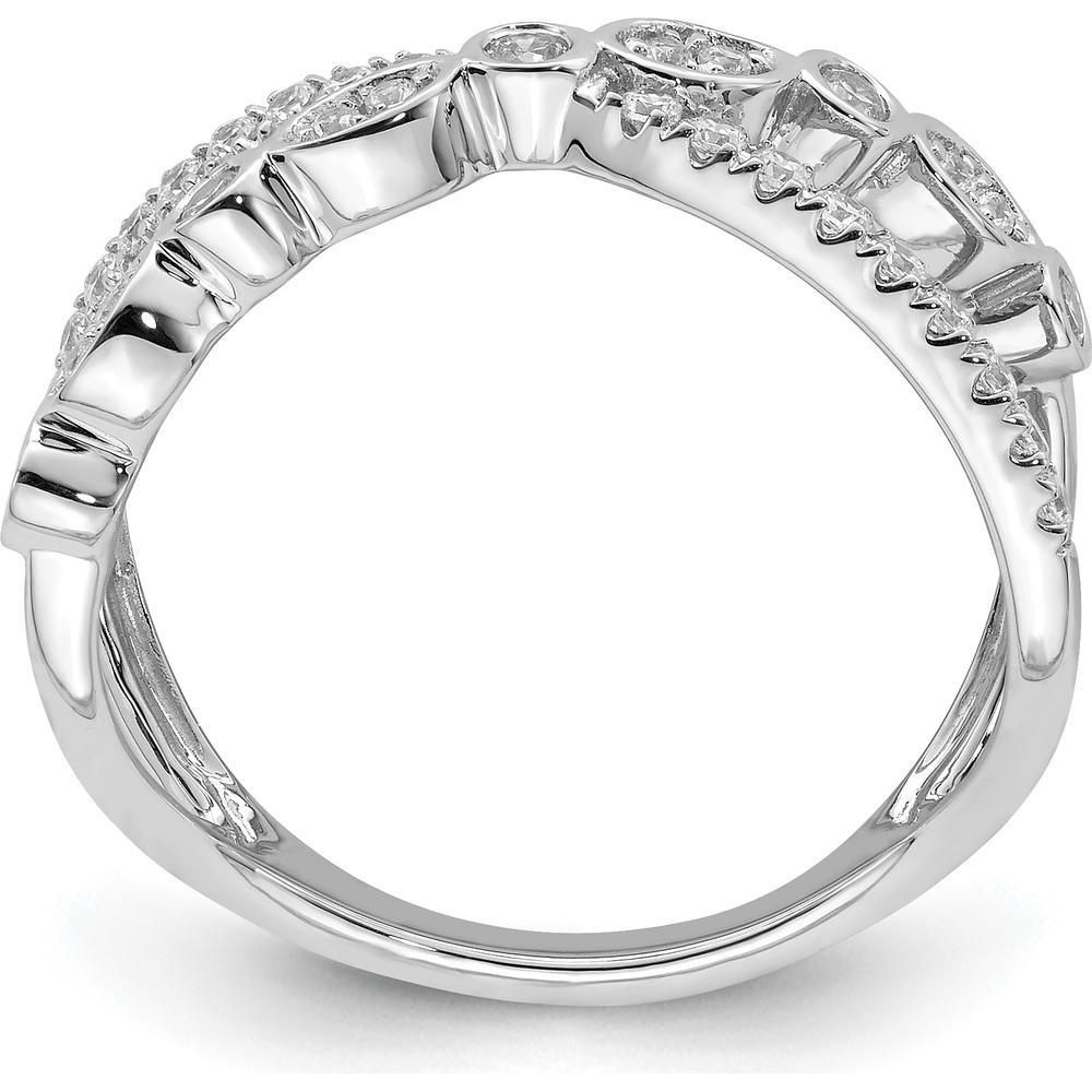 14K White Gold Polished Criss Cross Diamond Ring with 31 Round Diamonds - 0.064 Carat Total Diamond Weight by 0