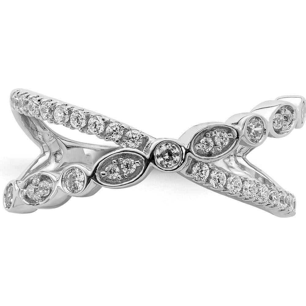 14K White Gold Polished Criss Cross Diamond Ring with 31 Round Diamonds - 0.064 Carat Total Diamond Weight by 0
