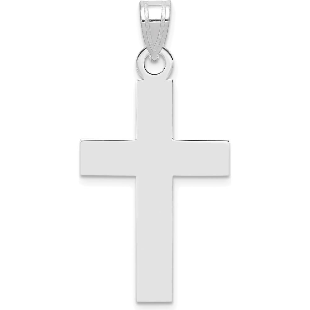 14K White Gold Polished Cross Charm - 31mm Length, Rhodium Plated by Oro Pregiato