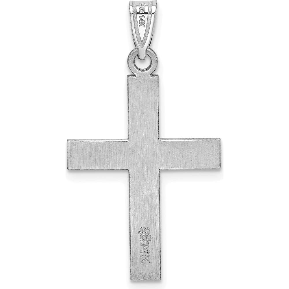14K White Gold Polished Cross Charm - 31mm Length, Rhodium Plated by Oro Pregiato