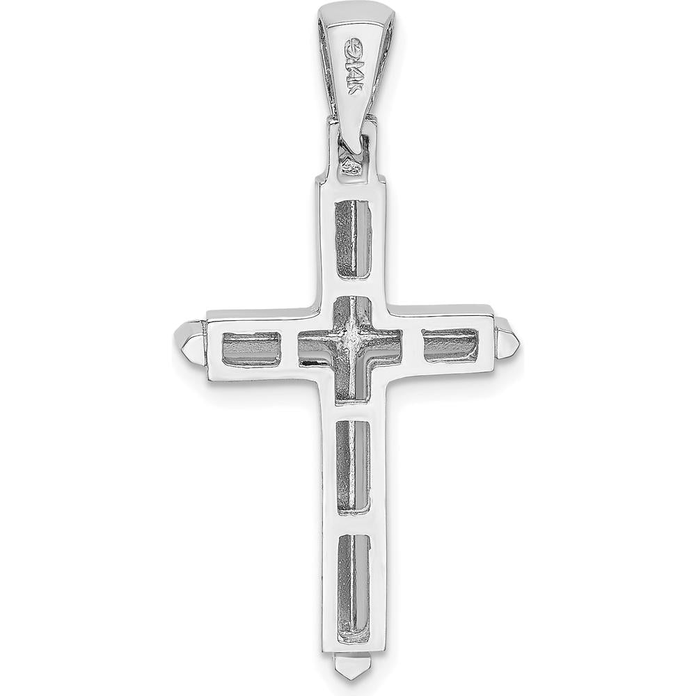 14K White Gold Polished Cross Charm Pendant - Timeless and Elegant Design by Oro Pregiato