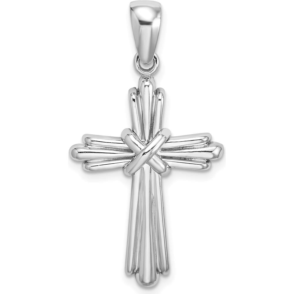 14K White Gold Polished Cross Charm with Rhodium Plating - 33mm Length by Oro Pregiato