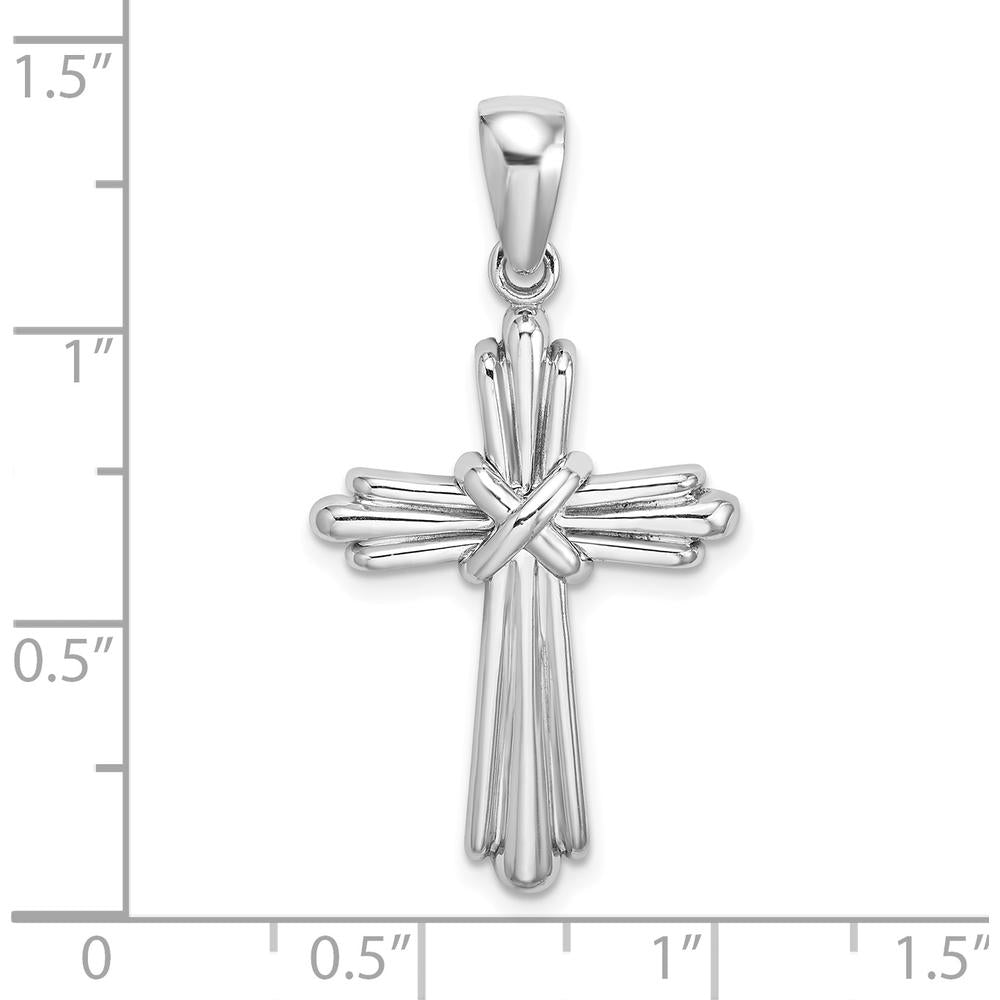 14K White Gold Polished Cross Charm with Rhodium Plating - 33mm Length by Oro Pregiato