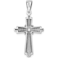 14K White Gold Polished Cross Charm with Rhodium Plating - 33mm Length by Oro Pregiato