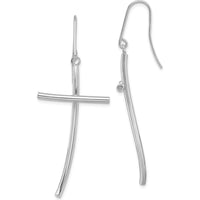 14K White Gold Polished Cross Dangle Earrings with French Wire Hooks - 43.3 mm Length by 0