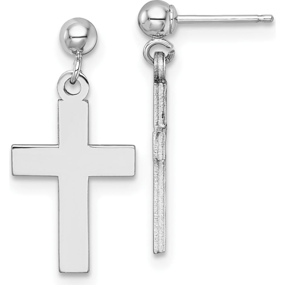 14K White Gold Polished Cross Earrings - Elegant Faith-Inspired Design by Oro Pregiato