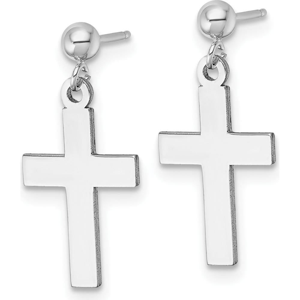 14K White Gold Polished Cross Earrings - Elegant Faith-Inspired Design by Oro Pregiato