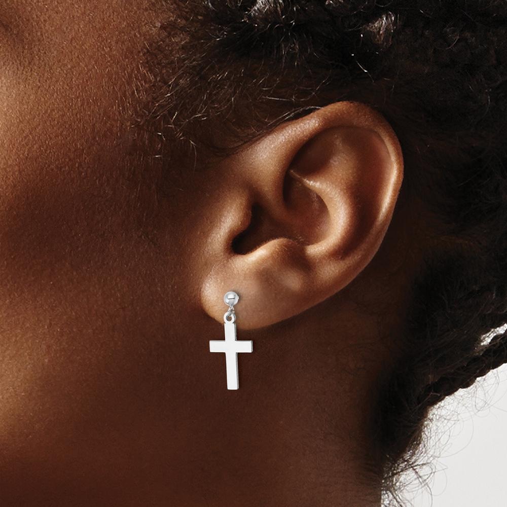 14K White Gold Polished Cross Earrings - Elegant Faith-Inspired Design by Oro Pregiato