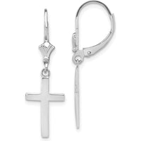 14K White Gold Polished Cross Leverback Earrings - Elegant Drop Design by 0