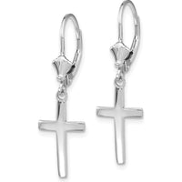 14K White Gold Polished Cross Leverback Earrings - Elegant Drop Design by 0